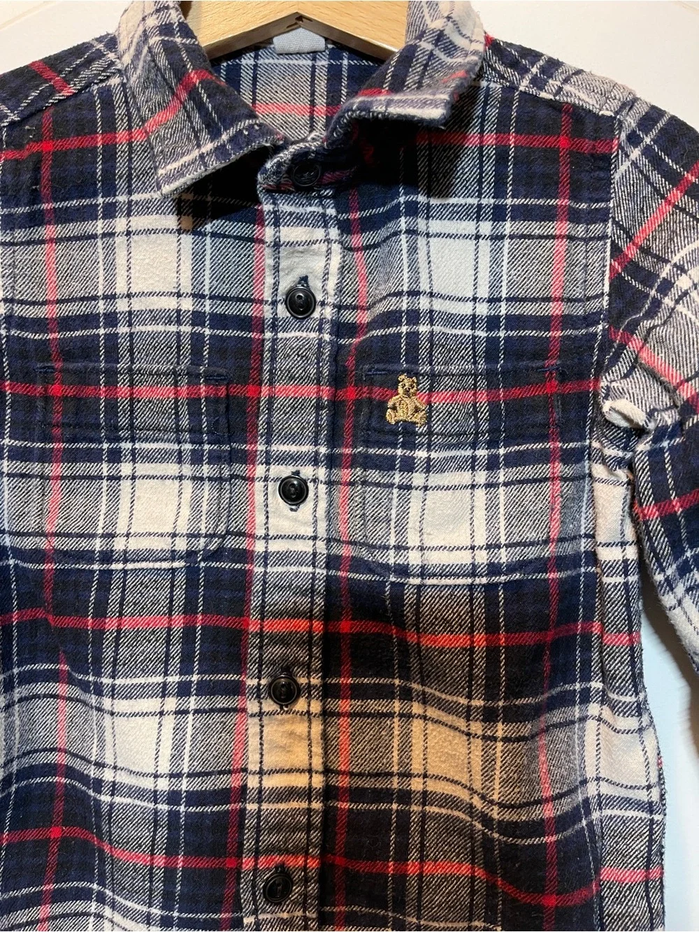 GAP Plaid Button-Down Shirt - Navy, White & Red